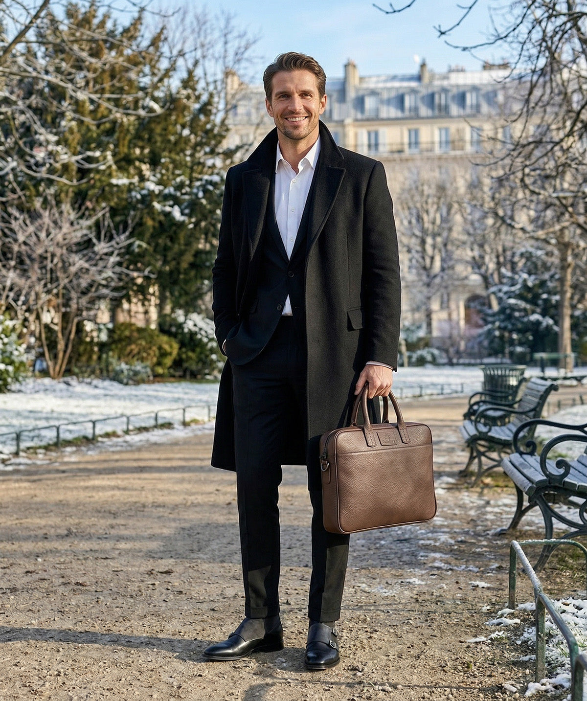 Grained Dark Brown Briefcase