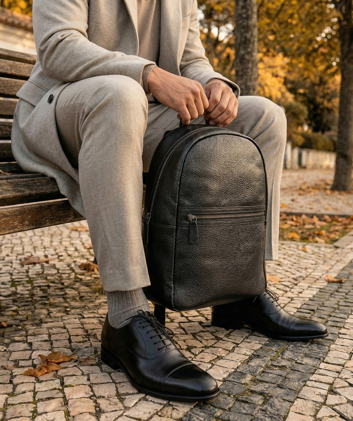 Sac à Dos en Cuir Grainé Noir