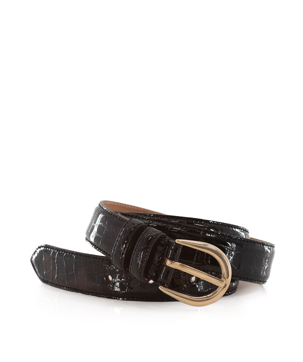 Ceinture ROME Croco Brun boucle Or